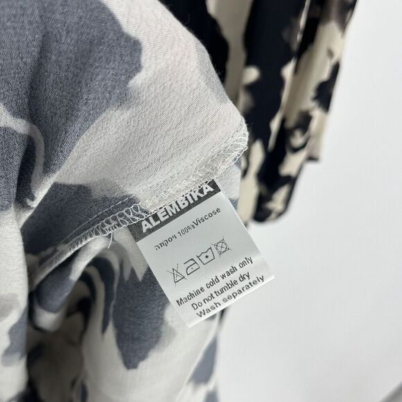 Alembika Dress Size 2 6-8 Black White Tribal Print 3/4 Sleeve V Neck Midi Shift - Picture 10 of 11
